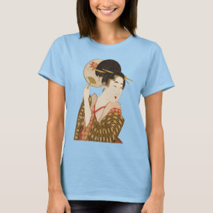 T-shirt Japonaise vintage Geisha Girl en Kimono avec venti