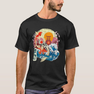T-shirt Japonés Koi Fish Gran Onda Kanagawa Japón Arte Vin