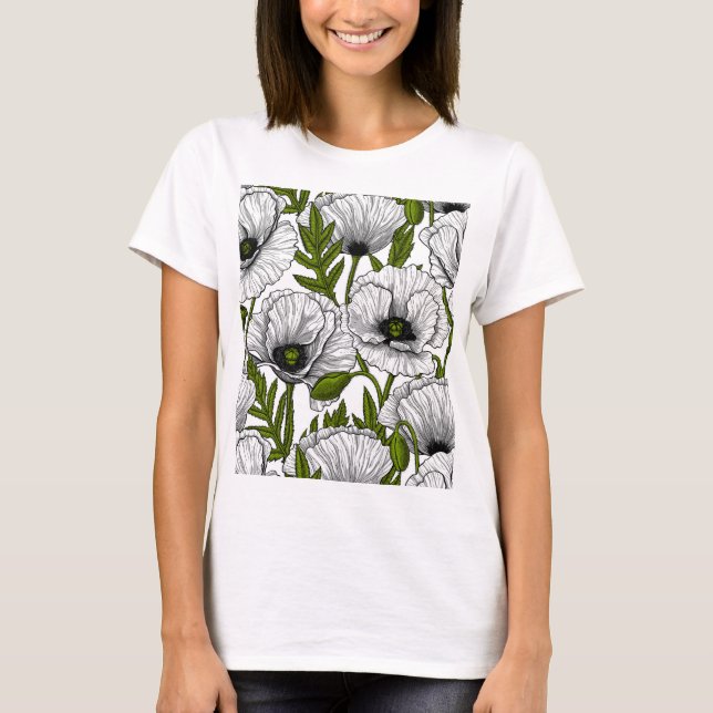 T-shirt Jardin aux coquelicots blancs (Devant)