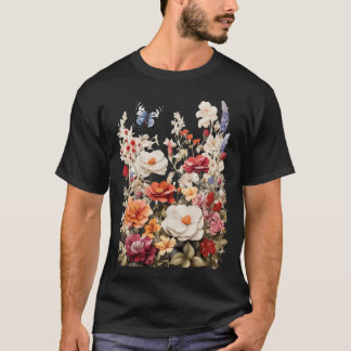 T-shirt Jardin_avec_des_fleurs_luxuriantes_et_papillon