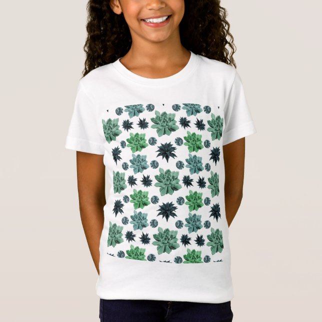 T-Shirt Jardin botanique Cute Turquoise Succulent Motif (Devant)