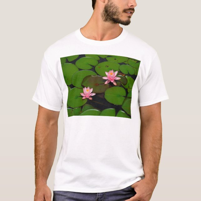 T-shirt Jardin de fleurs de laine d'eau de lotus rose, (Devant)