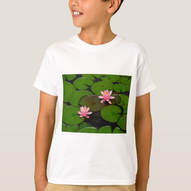 T-shirt Jardin de fleurs de laine d'eau de lotus rose, (Devant)