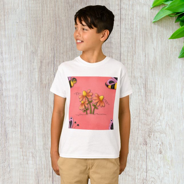 T-shirt Jardin de printemps mignon de l'abeille et rose fl (Créateur téléchargé)