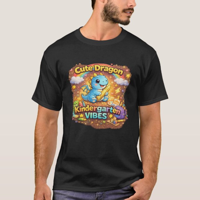 T-shirt Jardin d'enfants Dragon Mignon Vibes – Din de mate (Devant)