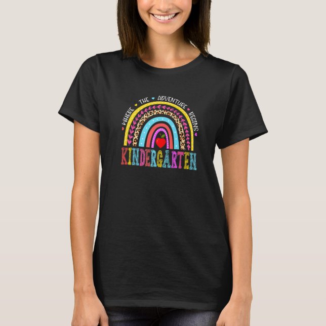 T-shirt Jardin D'Enfants Leopard Rainbow Retour À L'École  (Devant)
