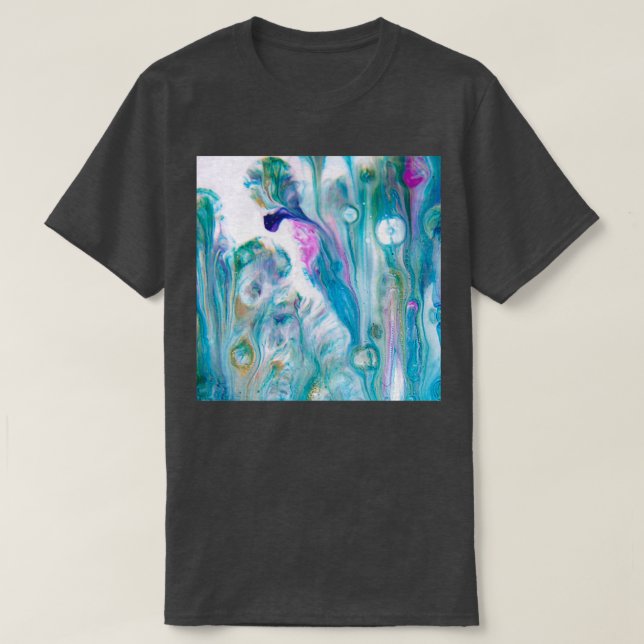 T-shirt Jardin en bleu Abstrait acrylique par grippe (Design devant)