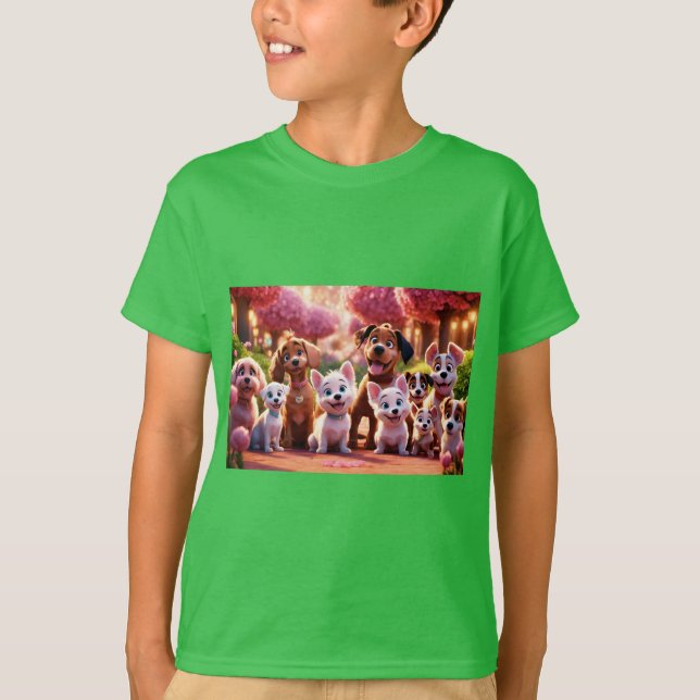 T-shirt Jardin enchanté de chiens bébés (Devant)