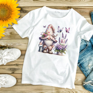 T-shirt Jardin Gnome Fleurs Lavande Cadeau Femme