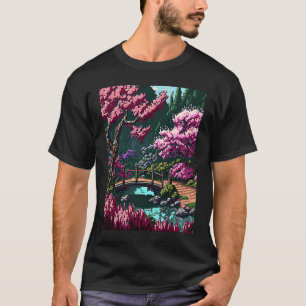 T-shirt Jardin Japonais avec Pont Cerisier Fleur 16bit V