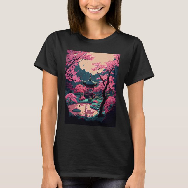 T-shirt Jardin japonais Cherry Blossom pont shire rose (Devant)