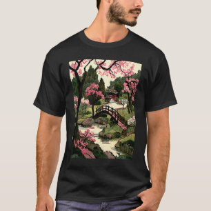 T-shirt jardin japonais pont de fleurs de cerisier scéniqu