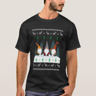 T-shirt Jardin mignon Gnomes Xmas Elf laide Noël longue sl