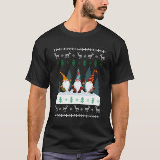 T-shirt Jardin mignon Gnomes Xmas Elf laide Noël longue sl
