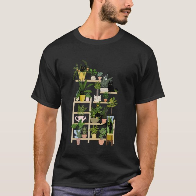 T-shirt Jardin Plante Chat, Chat Fou Et Dame Plante, Jardi (Devant)