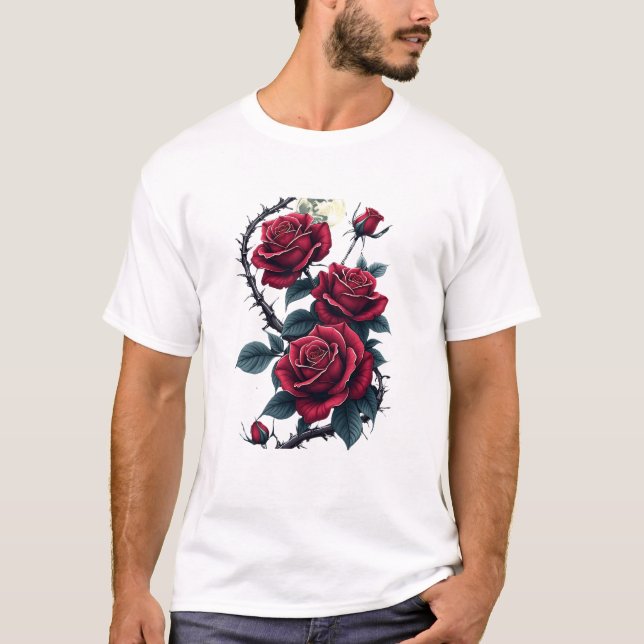 T-shirt Jardin Rose gothique - Flore romantique foncée (Devant)