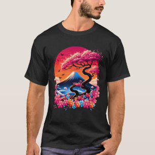 T-shirt Jardin Sakura japonais Geisha Mont Fuji Cherry Bl