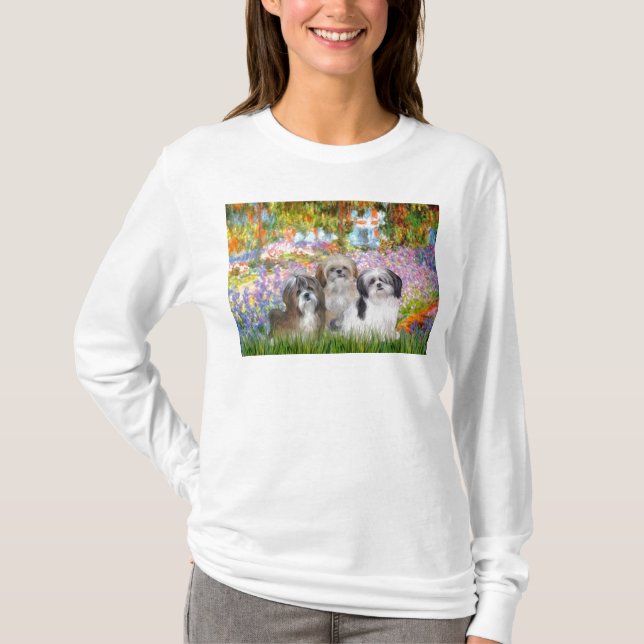 T-shirt Jardin - Shih Tzus (trois) (Devant)