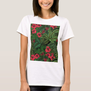 T-shirt Jardin tropical en bleu et rouge