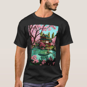 T-shirt Jardinage 4\Jardin japonais avec maison d'étang ce
