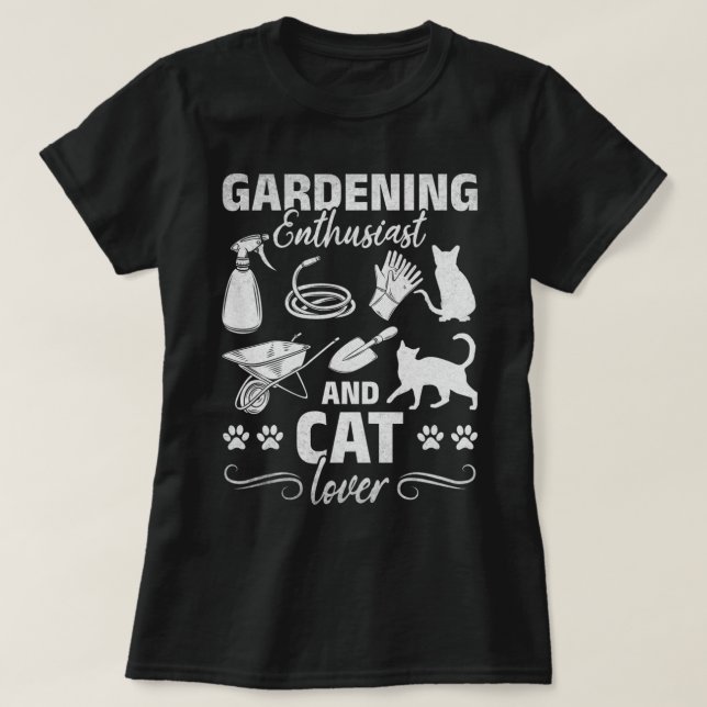 T-shirt Jardinage Enthousiaste Et Amoureux des chats Garde (Design devant)