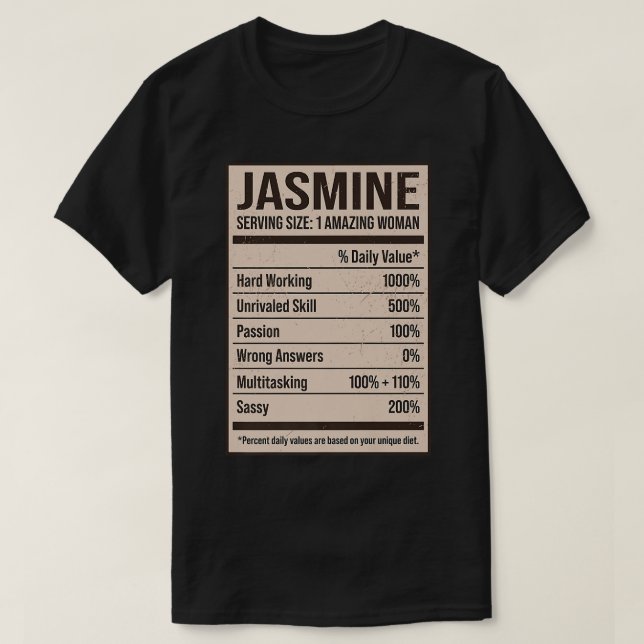 T-shirt Jasmine Nom de la valeur nutritive Pseudo Alias Ti (Design devant)