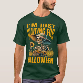 T-shirt J'attends juste Halloween femmes squelette été