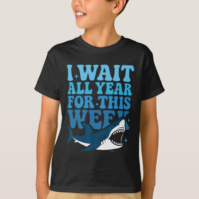 T-shirt J'attends toute l'année cette semaine drôle requin (Devant)