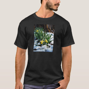 T-shirt Jaune Daffodils fleurs dans la neige