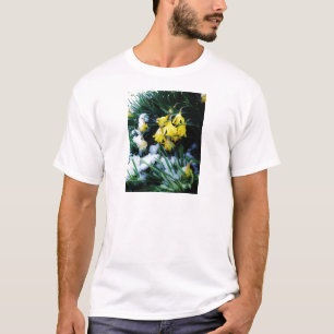 T-shirt Jaune Daffodils fleurs dans la neige