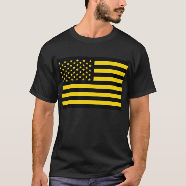 T-shirt Jaune de noir de drapeau américain (Devant)