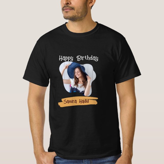 T-shirt Jaune et Noir Simple Joyeux Photo Anniversaire (Devant)