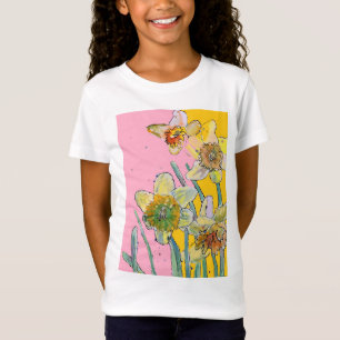 T-Shirt Jaune jonquille aquarelle fille T chemise