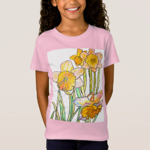 T-Shirt Jaune jonquille aquarelle Filles T Chemise rose