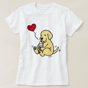 T-shirt Jaune Lab Licking Ice Cream avec le coeur rouge