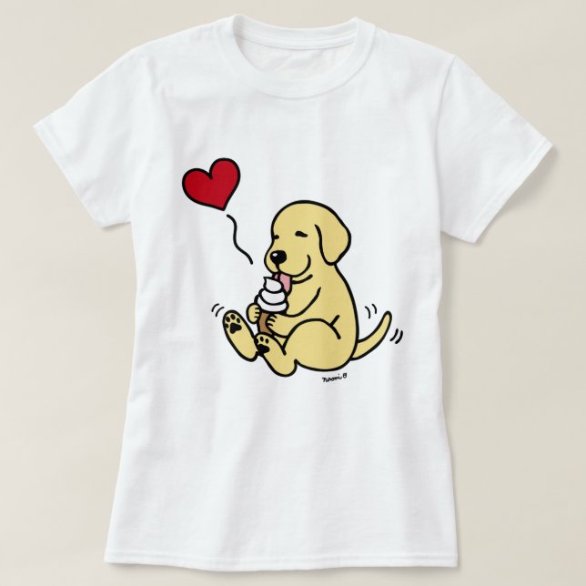 T-shirt Jaune Lab Licking Ice Cream avec le coeur rouge (Design devant)