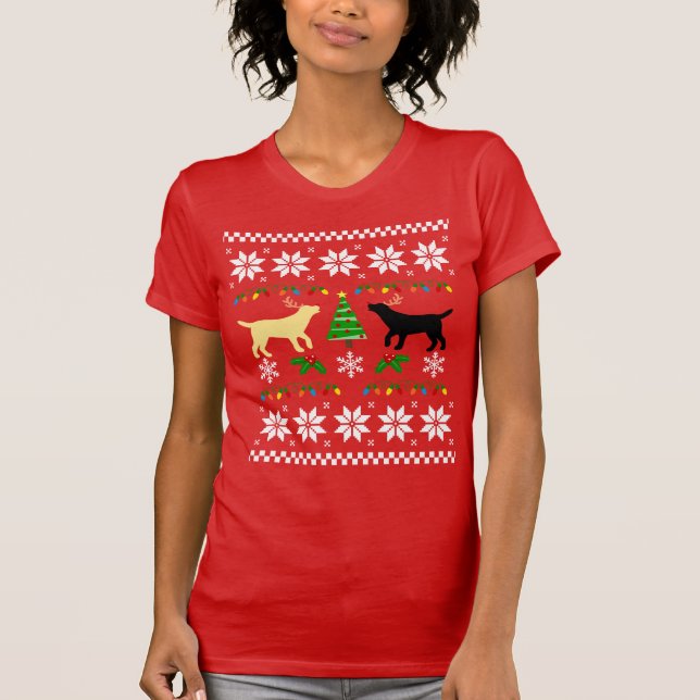 T-shirt Jaune Labrador et Noir Labrador Noël laid (Devant)