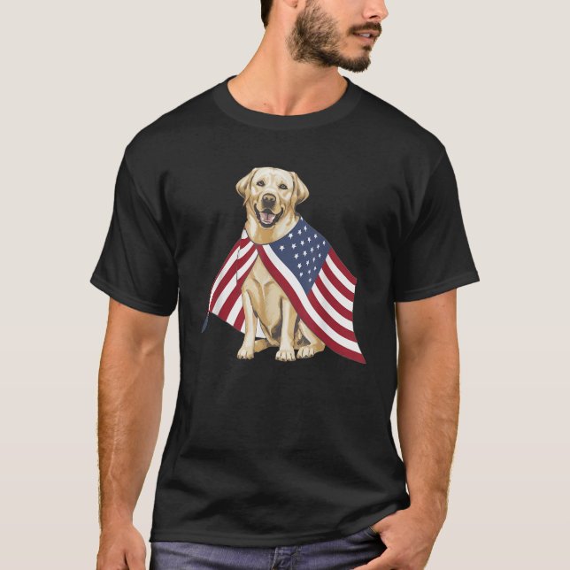 T-shirt Jaune Labrador Labs Patriotique American Flag Chie (Devant)