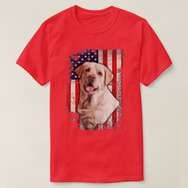 T-shirt Jaune Labrador Labs Patriotique American Flag Chie (Design devant)