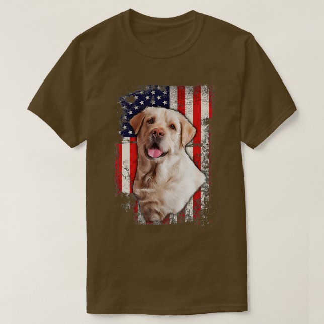 T-shirt Jaune Labrador Labs Patriotique American Flag Chie (Design devant)