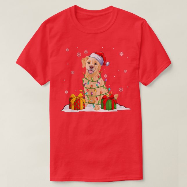 T-shirt Jaune Labrador Père Noël Feux de Noël Jaunes (Design devant)