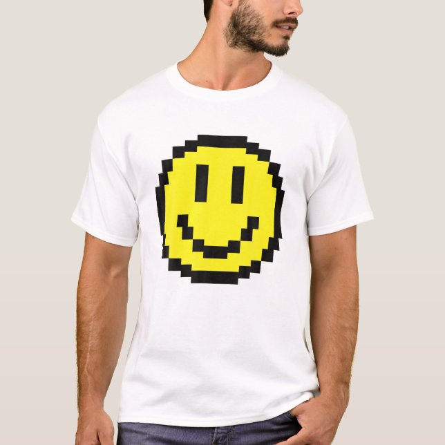 T-shirt Jaune Smile Face Pixel Art Joyeux Smiling Face Gam (Devant)