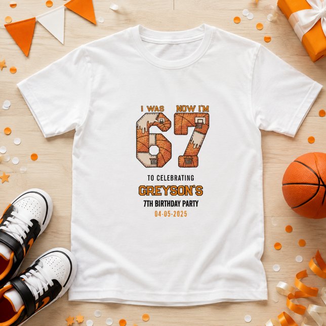 T-shirt J'avais 6 ans maintenant j'ai 7 ans Basket-ball –  (I Was 6 Now I’m 7 Basketball – 7th Birthday Party T-Shirt
)