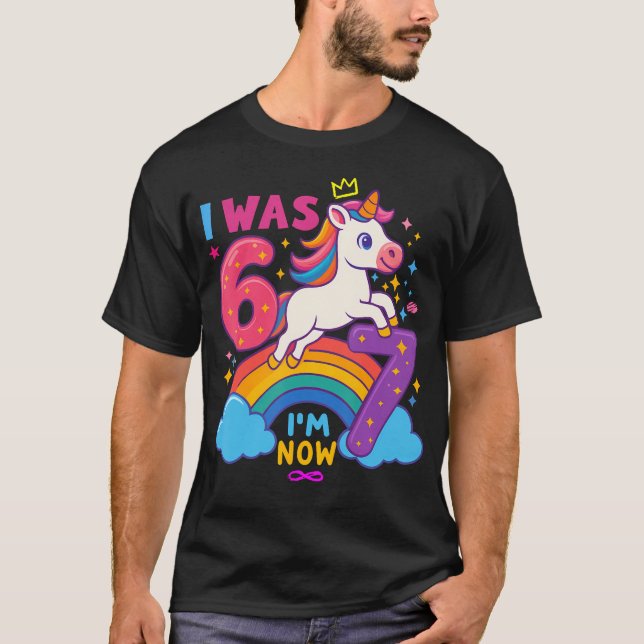 T-shirt J'avais 6 ans maintenant j'ai 7 ans Licorne Fille  (Devant)