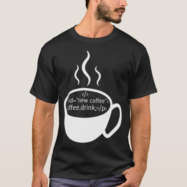 T-shirt JavaScript Code HTML Boire Café (Devant)