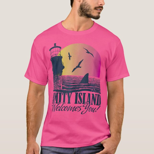 T-shirt Jaws Amity Island vous accueille au coucher du sol (Devant)