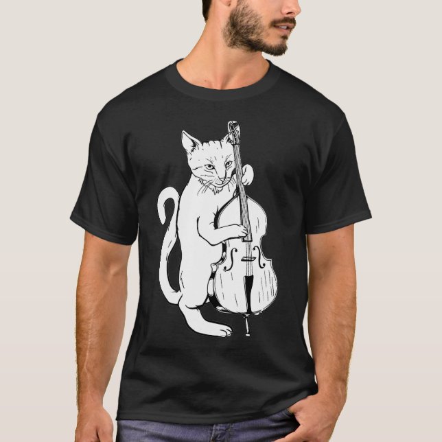 T-shirt Jazz Cat Jouer droit Bass Cool Musicien (Devant)