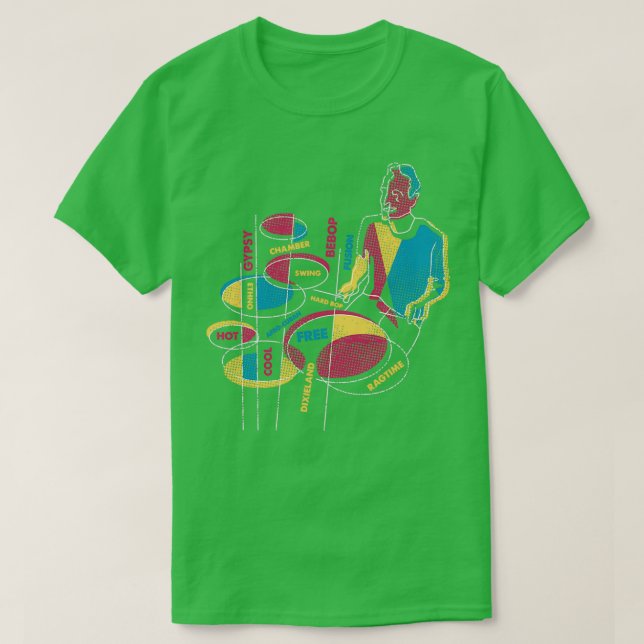 T-shirt Jazz Drummer avec Jazz Genres (Design devant)