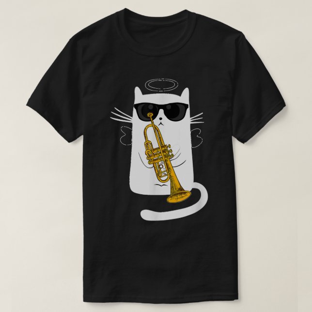 T-shirt Jazz Funk & Soul Cool Cute Cat Playing Trumpet (Design devant)