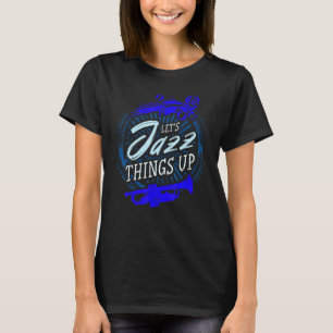 T-shirt Jazz Misician Blue Sheet Music Notes Lit Jazz Thi